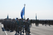 Флаг ОДКБ во время прохождение торжественным маршем на церемонии открытия учения "Взаимодействие-2014", 18.08.2014